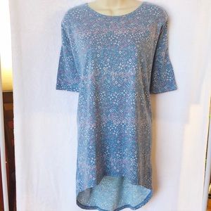 LuLaRoe Irma Floral on Denim Blue Top Authentic